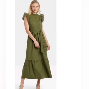 Who What Wear Flutter short sleeve dress Olive green Size S